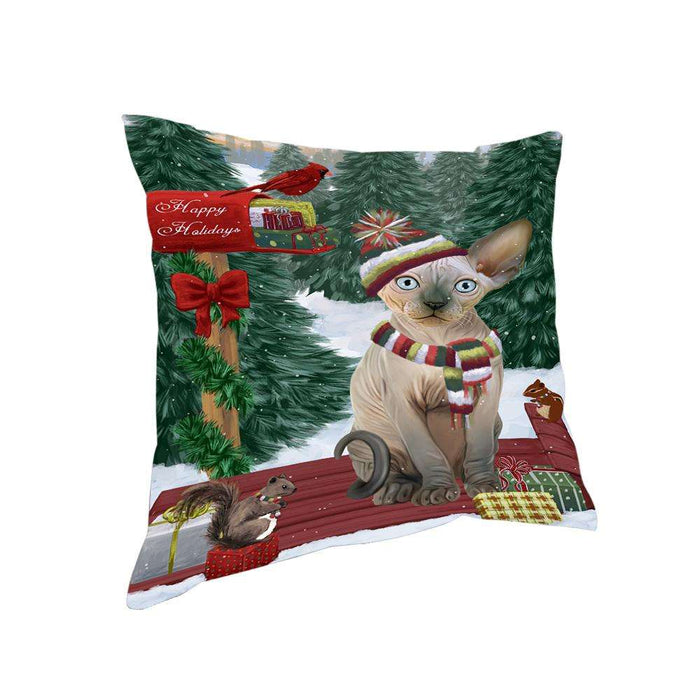 Merry Christmas Woodland Sled Sphynx Cat Pillow PIL77476