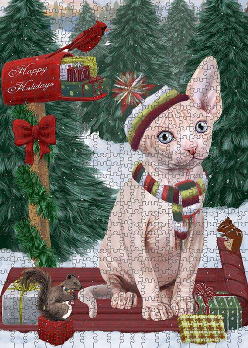 Merry Christmas Woodland Sled Sphynx Cat Puzzle with Photo Tin PUZL88276