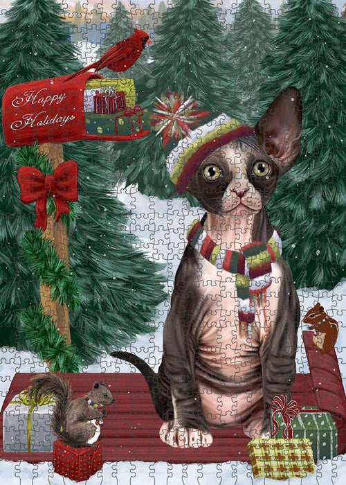 Merry Christmas Woodland Sled Sphynx Cat Puzzle  PUZL88280