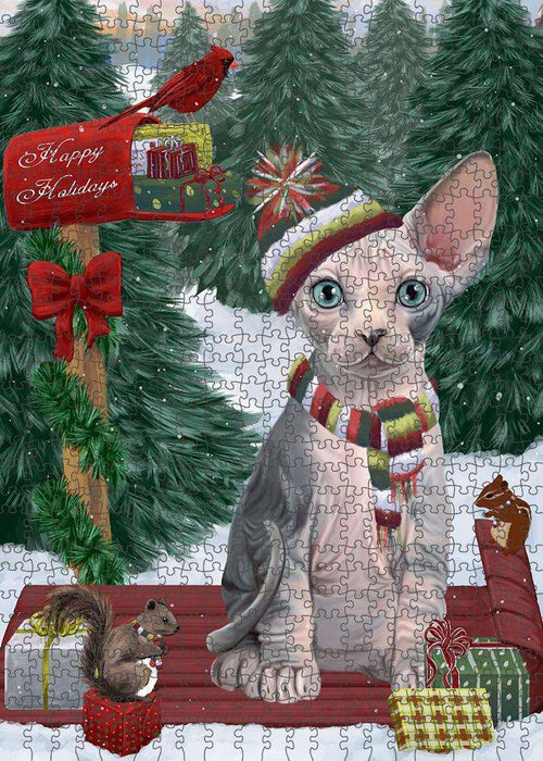 Merry Christmas Woodland Sled Sphynx Cat Puzzle  PUZL88288