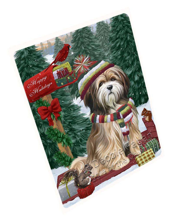 Merry Christmas Woodland Sled Tibetan Terrier Dog Large Refrigerator / Dishwasher Magnet RMAG92586
