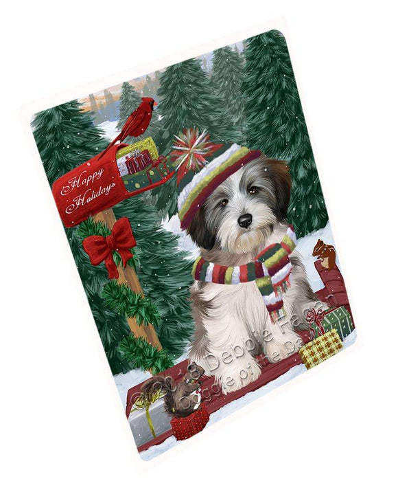 Merry Christmas Woodland Sled Tibetan Terrier Dog Large Refrigerator / Dishwasher Magnet RMAG92598
