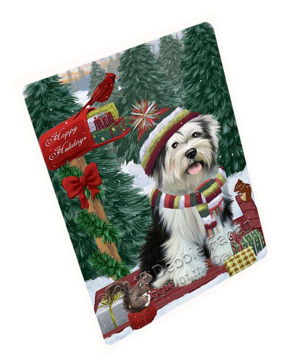 Merry Christmas Woodland Sled Tibetan Terrier Dog Large Refrigerator / Dishwasher Magnet RMAG92610