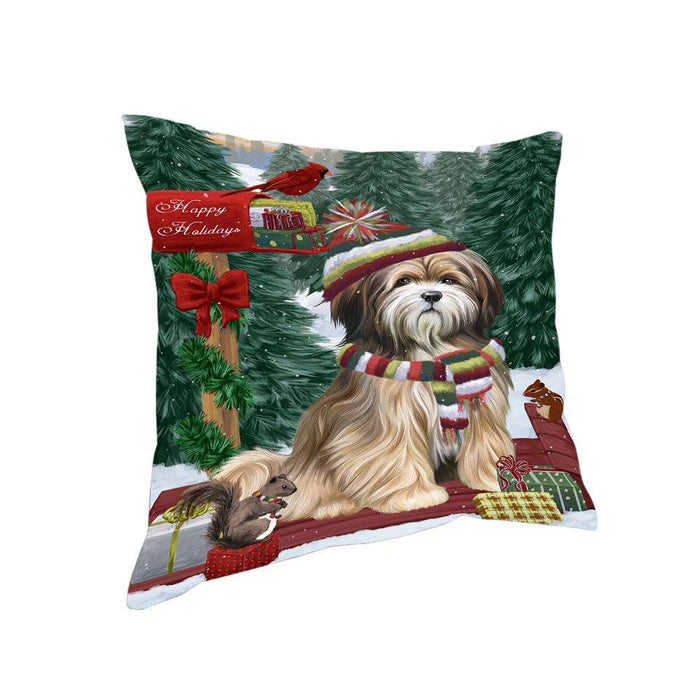 Merry Christmas Woodland Sled Tibetan Terrier Dog Pillow PIL77484