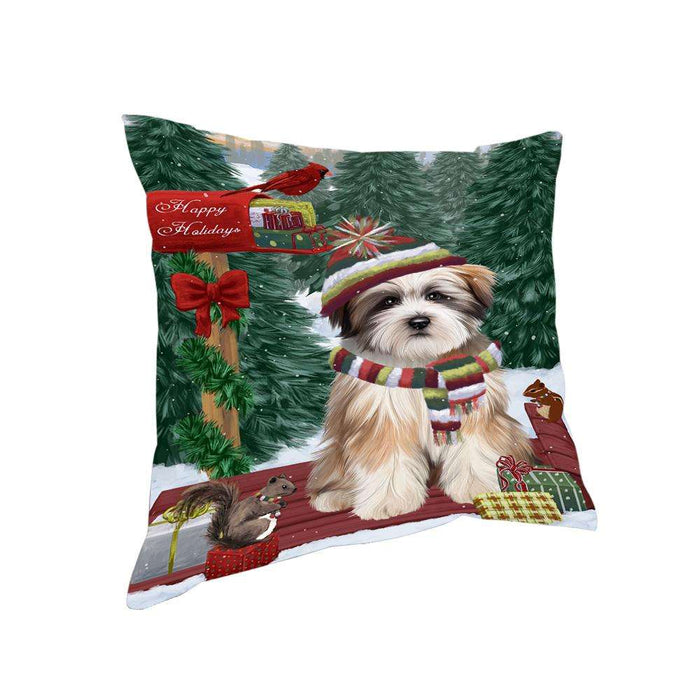 Merry Christmas Woodland Sled Tibetan Terrier Dog Pillow PIL77488