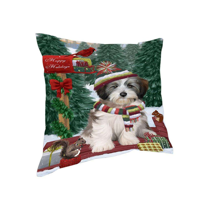 Merry Christmas Woodland Sled Tibetan Terrier Dog Pillow PIL77492