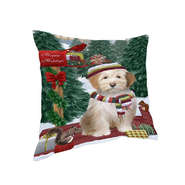 Merry Christmas Woodland Sled Tibetan Terrier Dog Pillow PIL77496