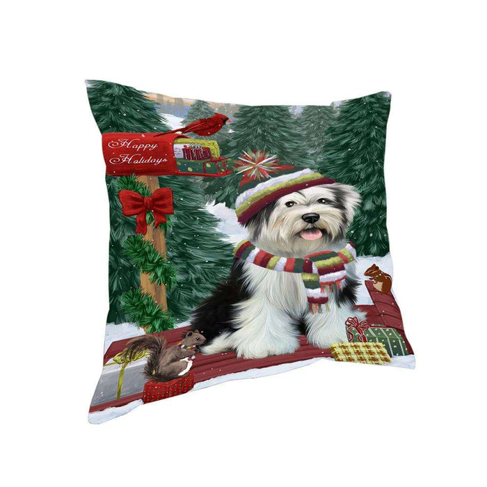 Merry Christmas Woodland Sled Tibetan Terrier Dog Pillow PIL77500