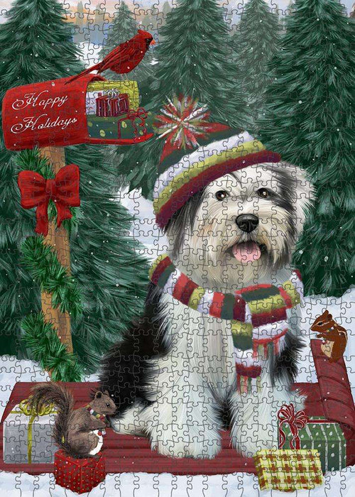 Merry Christmas Woodland Sled Tibetan Terrier Dog Puzzle with Photo Tin PUZL88308