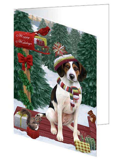 Merry Christmas Woodland Sled Treeing Walker Dog Handmade Artwork Assorted Pets Greeting Cards and Note Cards with Envelopes for All Occasions and Holiday Seasons GCD69689