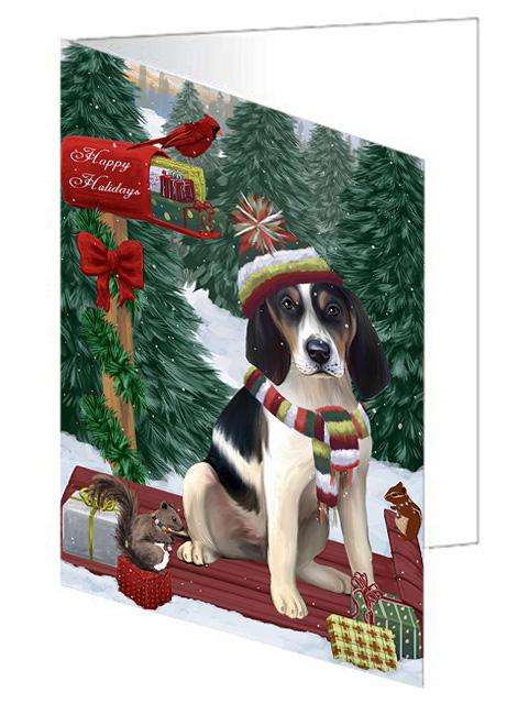 Merry Christmas Woodland Sled Treeing Walker Dog Handmade Artwork Assorted Pets Greeting Cards and Note Cards with Envelopes for All Occasions and Holiday Seasons GCD69692