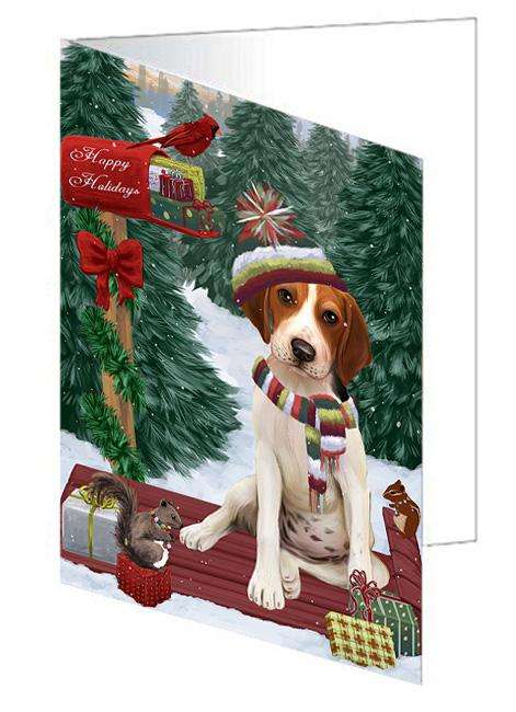 Merry Christmas Woodland Sled Treeing Walker Dog Handmade Artwork Assorted Pets Greeting Cards and Note Cards with Envelopes for All Occasions and Holiday Seasons GCD69695