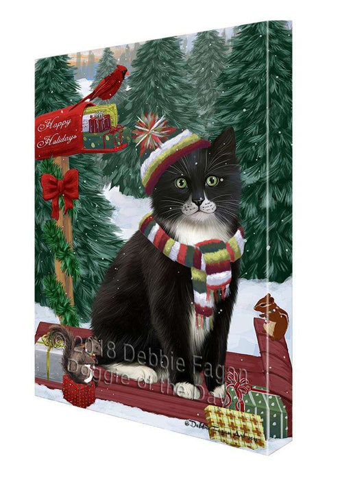 Merry Christmas Woodland Sled Tuxedo Cat Canvas Print Wall Art Décor CVS115478