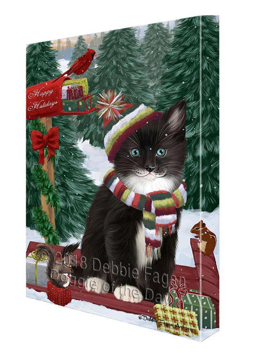 Merry Christmas Woodland Sled Tuxedo Cat Canvas Print Wall Art Décor CVS115487