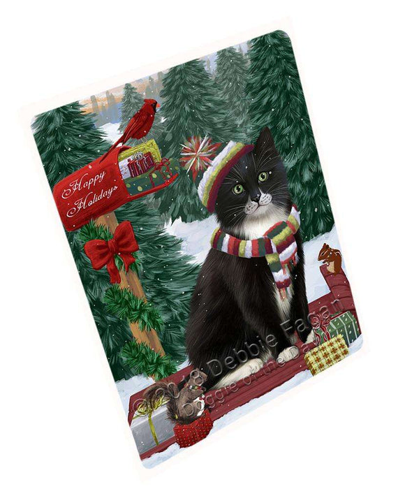 Merry Christmas Woodland Sled Tuxedo Cat Large Refrigerator / Dishwasher Magnet RMAG92634