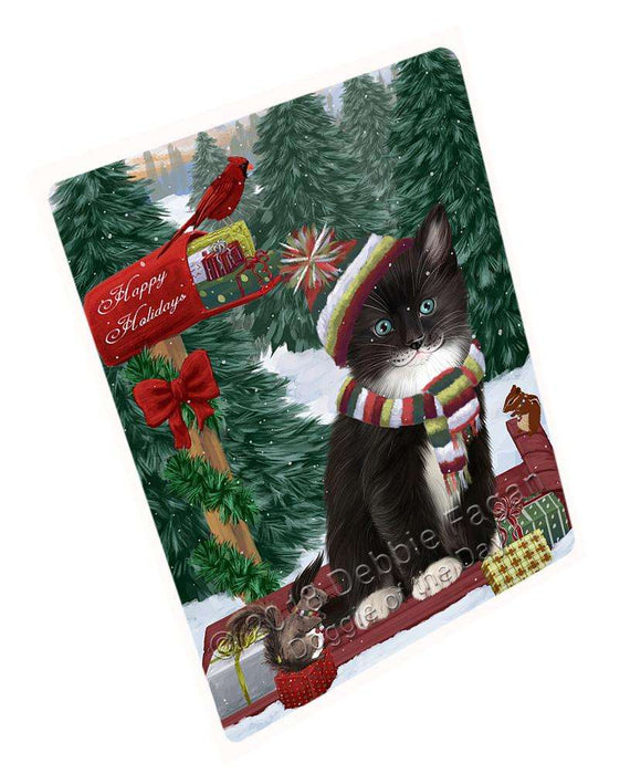 Merry Christmas Woodland Sled Tuxedo Cat Large Refrigerator / Dishwasher Magnet RMAG92640