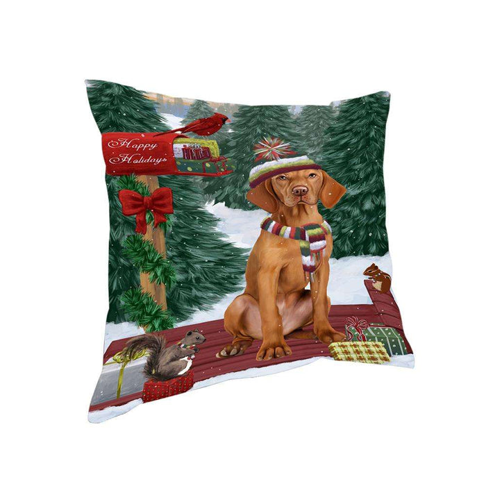 Merry Christmas Woodland Sled Vizsla Dog Pillow PIL77524