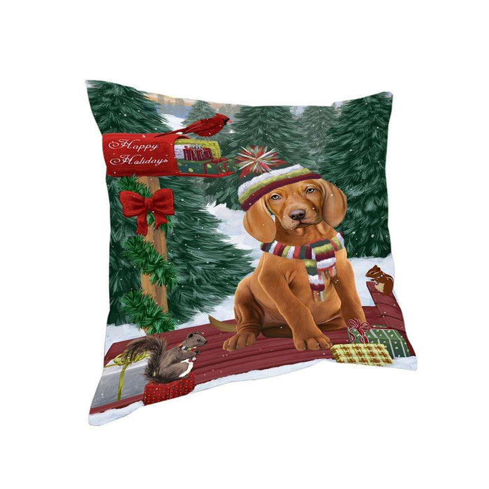 Merry Christmas Woodland Sled Vizsla Dog Pillow PIL77528