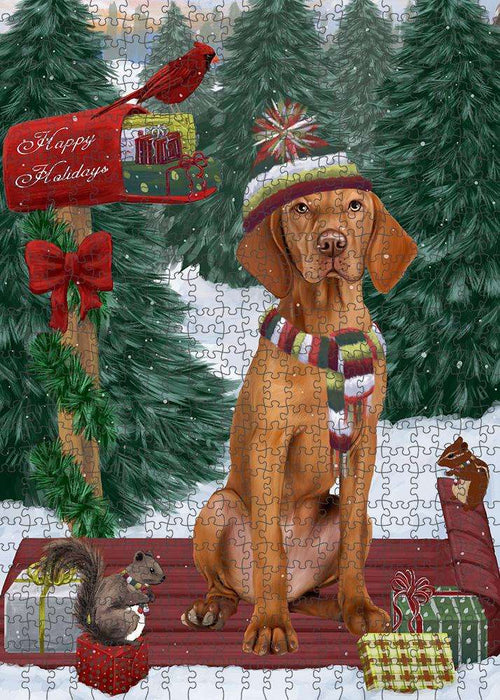 Merry Christmas Woodland Sled Vizsla Dog Puzzle with Photo Tin PUZL88332