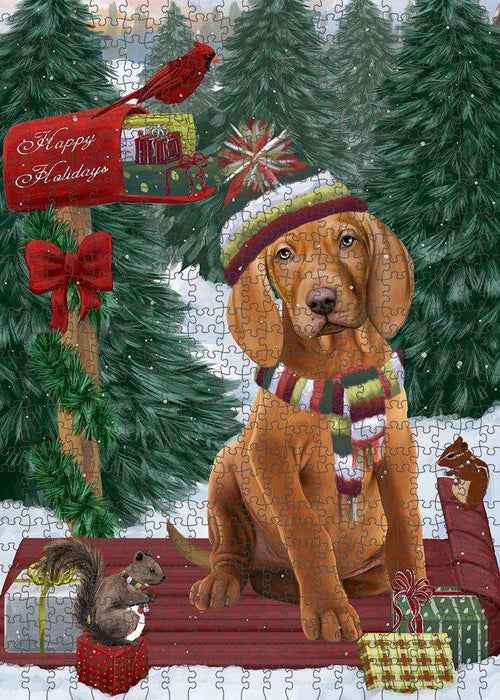 Merry Christmas Woodland Sled Vizsla Dog Puzzle with Photo Tin PUZL88336