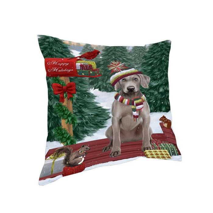 Merry Christmas Woodland Sled Weimaraner Dog Pillow PIL77532