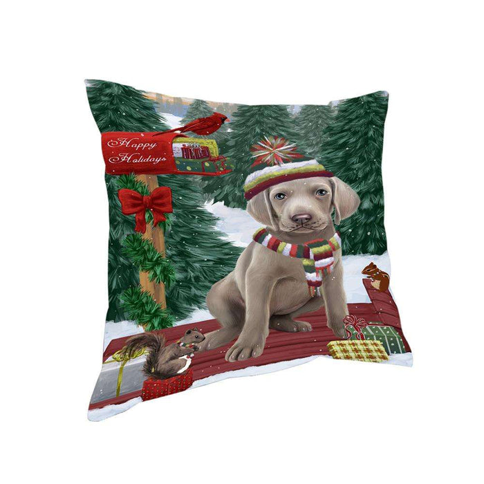Merry Christmas Woodland Sled Weimaraner Dog Pillow PIL77536