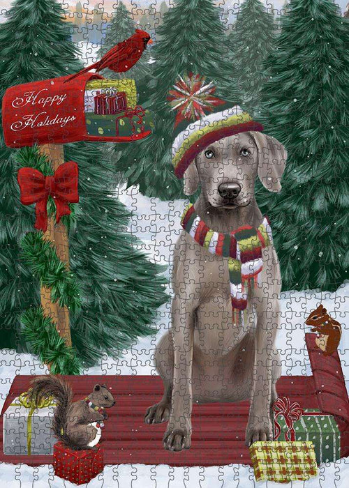Merry Christmas Woodland Sled Weimaraner Dog Puzzle with Photo Tin PUZL88340