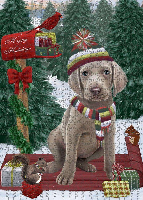 Merry Christmas Woodland Sled Weimaraner Dog Puzzle with Photo Tin PUZL88344