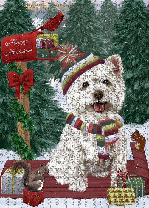 Merry Christmas Woodland Sled West Highland Terrier Dog Puzzle with Photo Tin PUZL88348