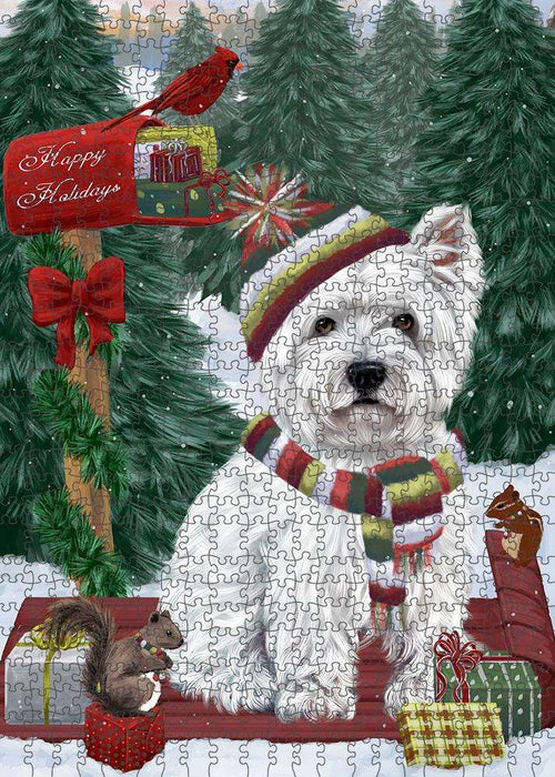 Merry Christmas Woodland Sled West Highland Terrier Dog Puzzle with Photo Tin PUZL88352