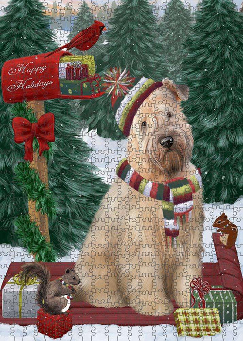 Merry Christmas Woodland Sled Wheaten Terrier Dog Puzzle with Photo Tin PUZL88356