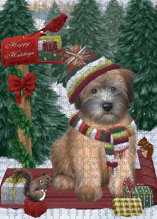 Merry Christmas Woodland Sled Wheaten Terrier Dog Puzzle with Photo Tin PUZL88360