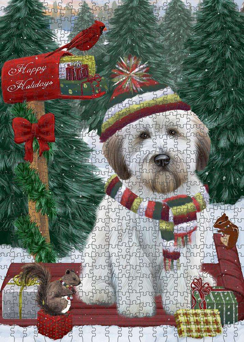 Merry Christmas Woodland Sled Wheaten Terrier Dog Puzzle with Photo Tin PUZL88368