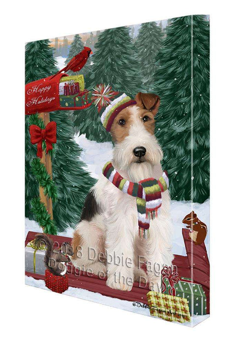 Merry Christmas Woodland Sled Wire Fox Terrier Dog Canvas Print Wall Art Décor CVS115586