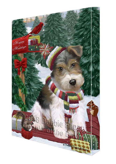 Merry Christmas Woodland Sled Wire Fox Terrier Dog Canvas Print Wall Art Décor CVS115595