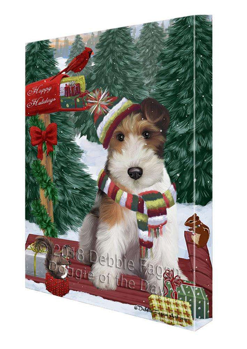 Merry Christmas Woodland Sled Wire Fox Terrier Dog Canvas Print Wall Art Décor CVS115604