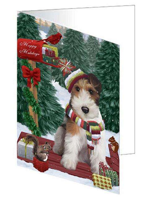 Merry Christmas Woodland Sled Wire Fox Terrier Dog Handmade Artwork Assorted Pets Greeting Cards and Note Cards with Envelopes for All Occasions and Holiday Seasons GCD69740
