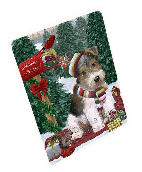 Merry Christmas Woodland Sled Wire Fox Terrier Dog Large Refrigerator / Dishwasher Magnet RMAG92712