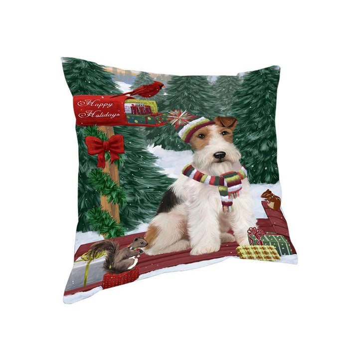 Merry Christmas Woodland Sled Wire Fox Terrier Dog Pillow PIL77564