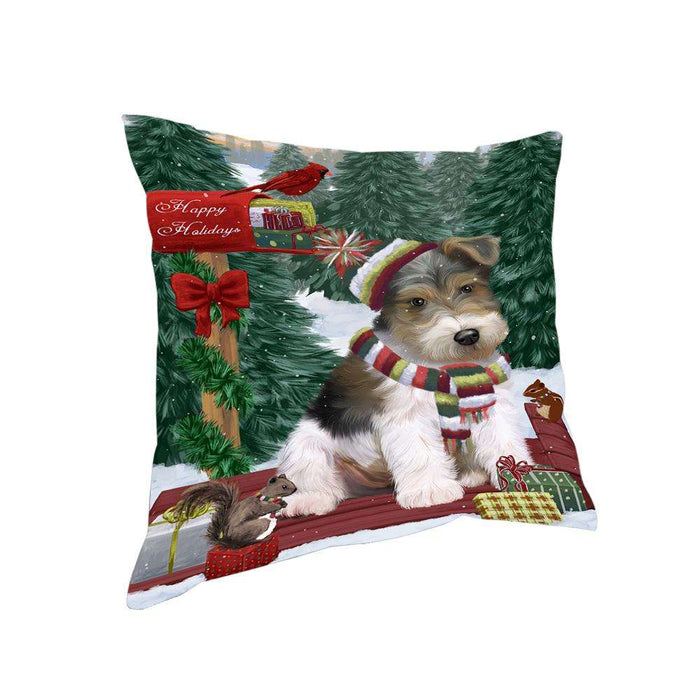 Merry Christmas Woodland Sled Wire Fox Terrier Dog Pillow PIL77568