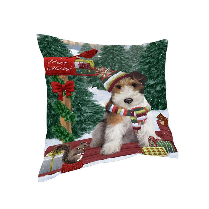 Merry Christmas Woodland Sled Wire Fox Terrier Dog Pillow PIL77572
