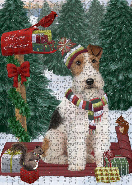 Merry Christmas Woodland Sled Wire Fox Terrier Dog Puzzle with Photo Tin PUZL88372