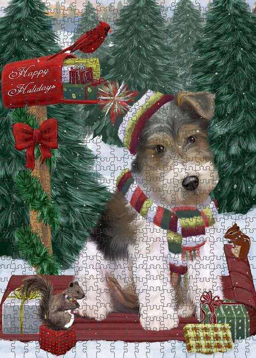 Merry Christmas Woodland Sled Wire Fox Terrier Dog Puzzle with Photo Tin PUZL88376