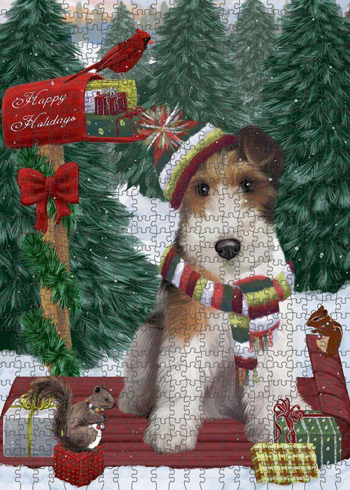 Merry Christmas Woodland Sled Wire Fox Terrier Dog Puzzle with Photo Tin PUZL88380