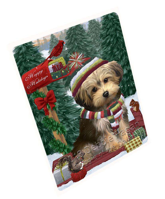 Merry Christmas Woodland Sled Yorkipoo Dog Large Refrigerator / Dishwasher Magnet RMAG92724