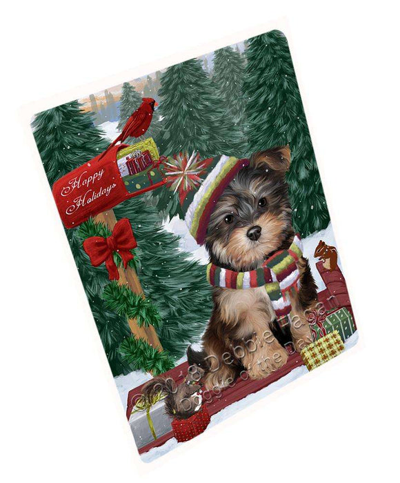 Merry Christmas Woodland Sled Yorkipoo Dog Large Refrigerator / Dishwasher Magnet RMAG92730