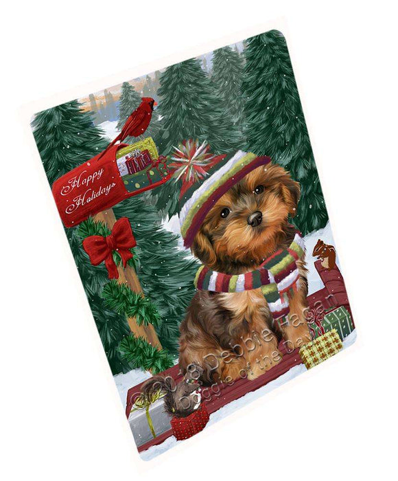 Merry Christmas Woodland Sled Yorkipoo Dog Large Refrigerator / Dishwasher Magnet RMAG92736