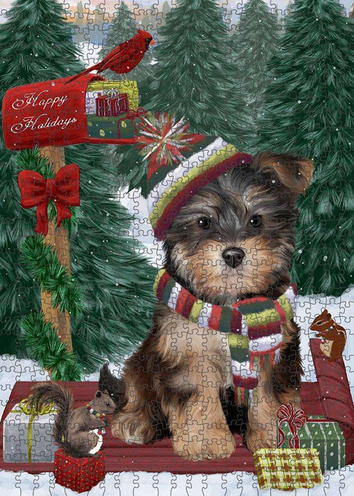 Merry Christmas Woodland Sled Yorkipoo Dog Puzzle with Photo Tin PUZL88388