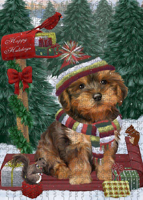 Merry Christmas Woodland Sled Yorkipoo Dog Puzzle with Photo Tin PUZL88392