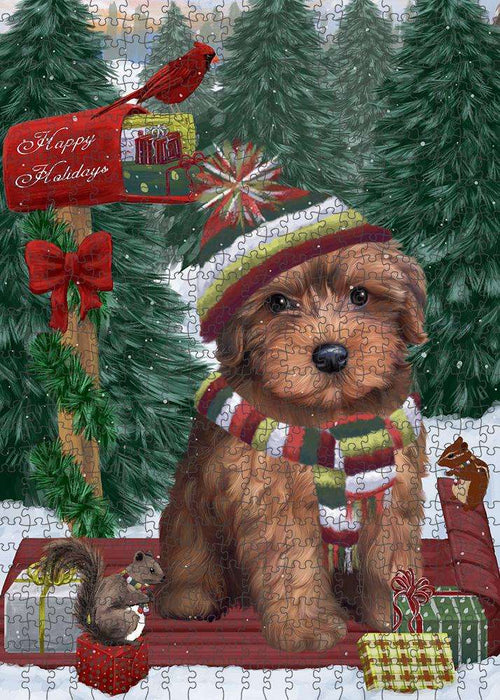 Merry Christmas Woodland Sled Yorkipoo Dog Puzzle with Photo Tin PUZL88396
